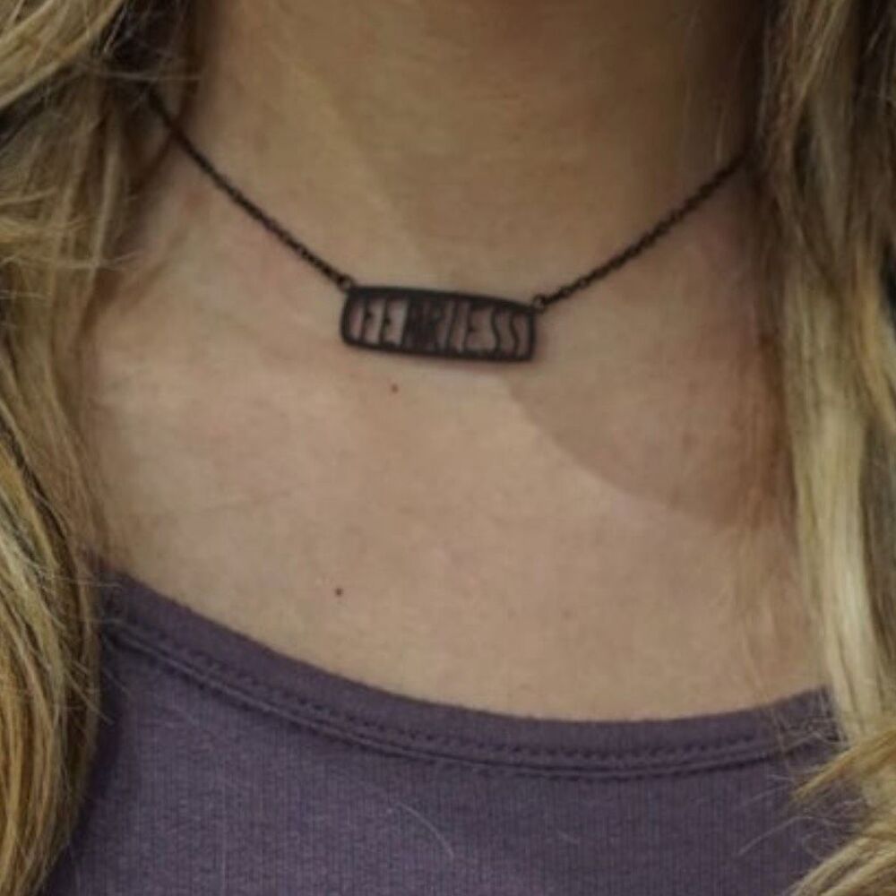 JAECI Women’s Black FEARLESS Cutout Bar Necklace